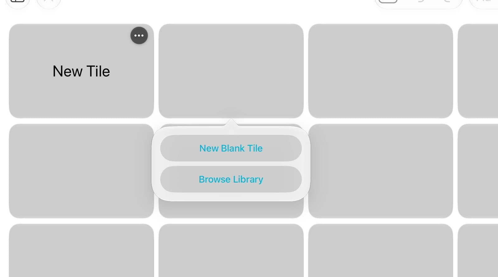 New Blank Tile and Browse Library over an empty square.