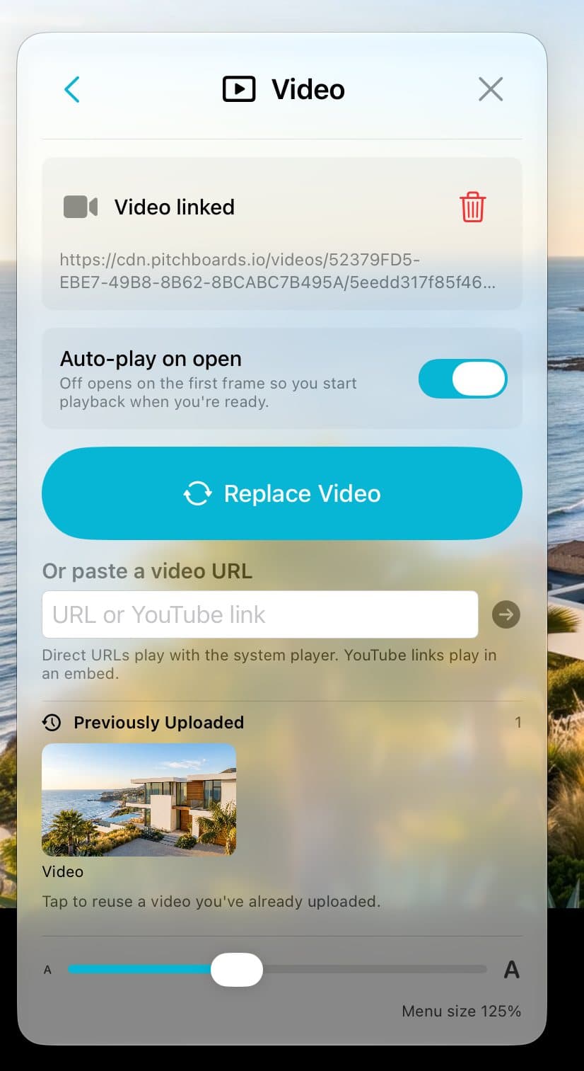 The tile's Video panel with Auto-play on open switched on.