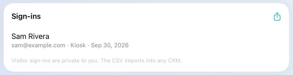The listing's Sign-ins card showing one guest and an export button.