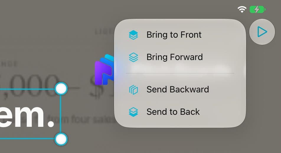 The Z-Order menu with Bring to Front, Bring Forward, Send Backward, and Send to Back.