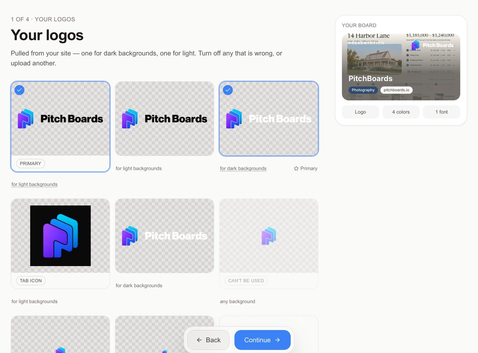 Your logos, 1 of 4, with two logos checked.