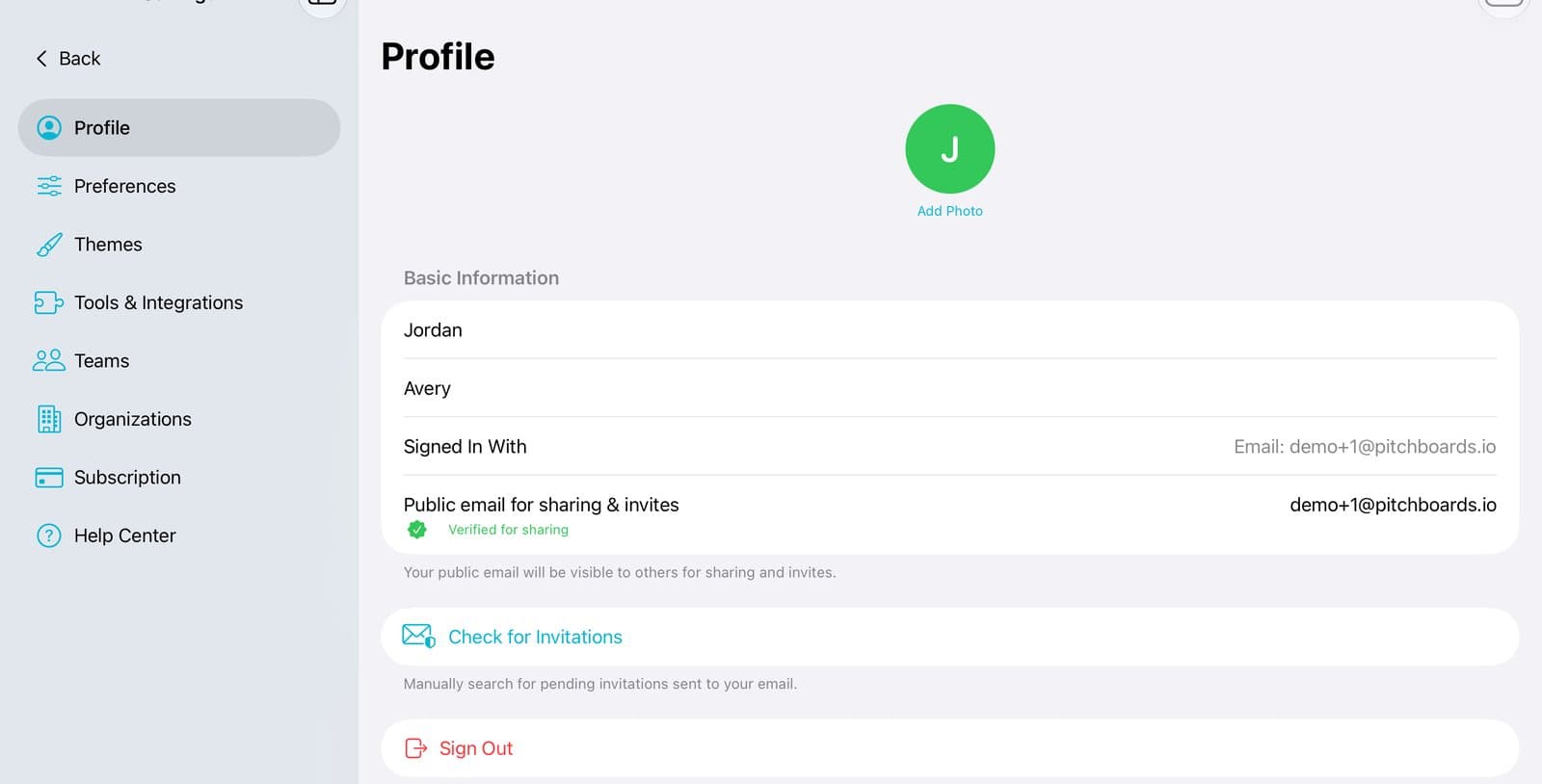 The Settings list with Profile selected and the Profile page beside it.