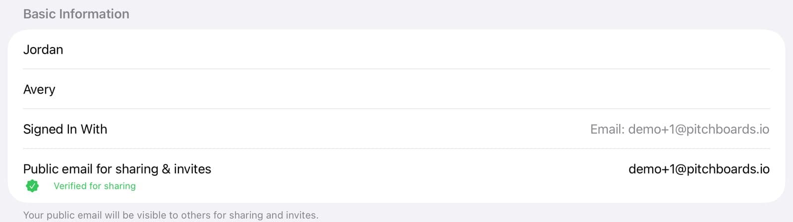 The first and last name rows on the Profile page.
