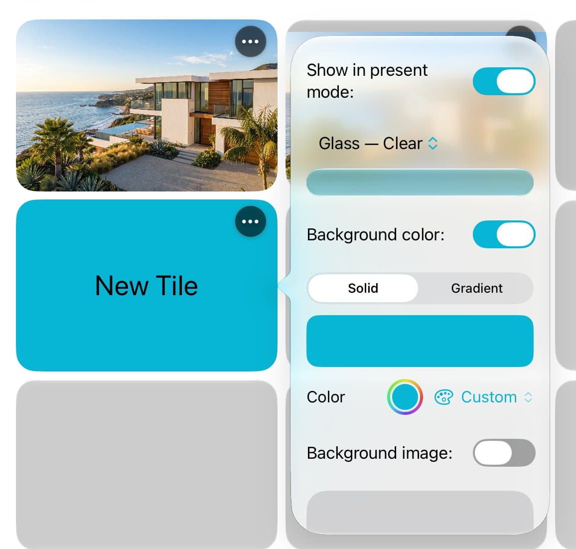 The Background panel with Background color switched on in teal.