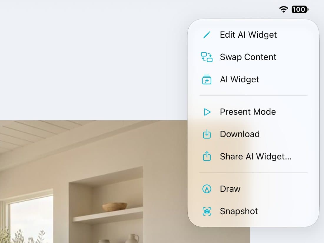 The widget's menu with Edit AI Widget at the top.