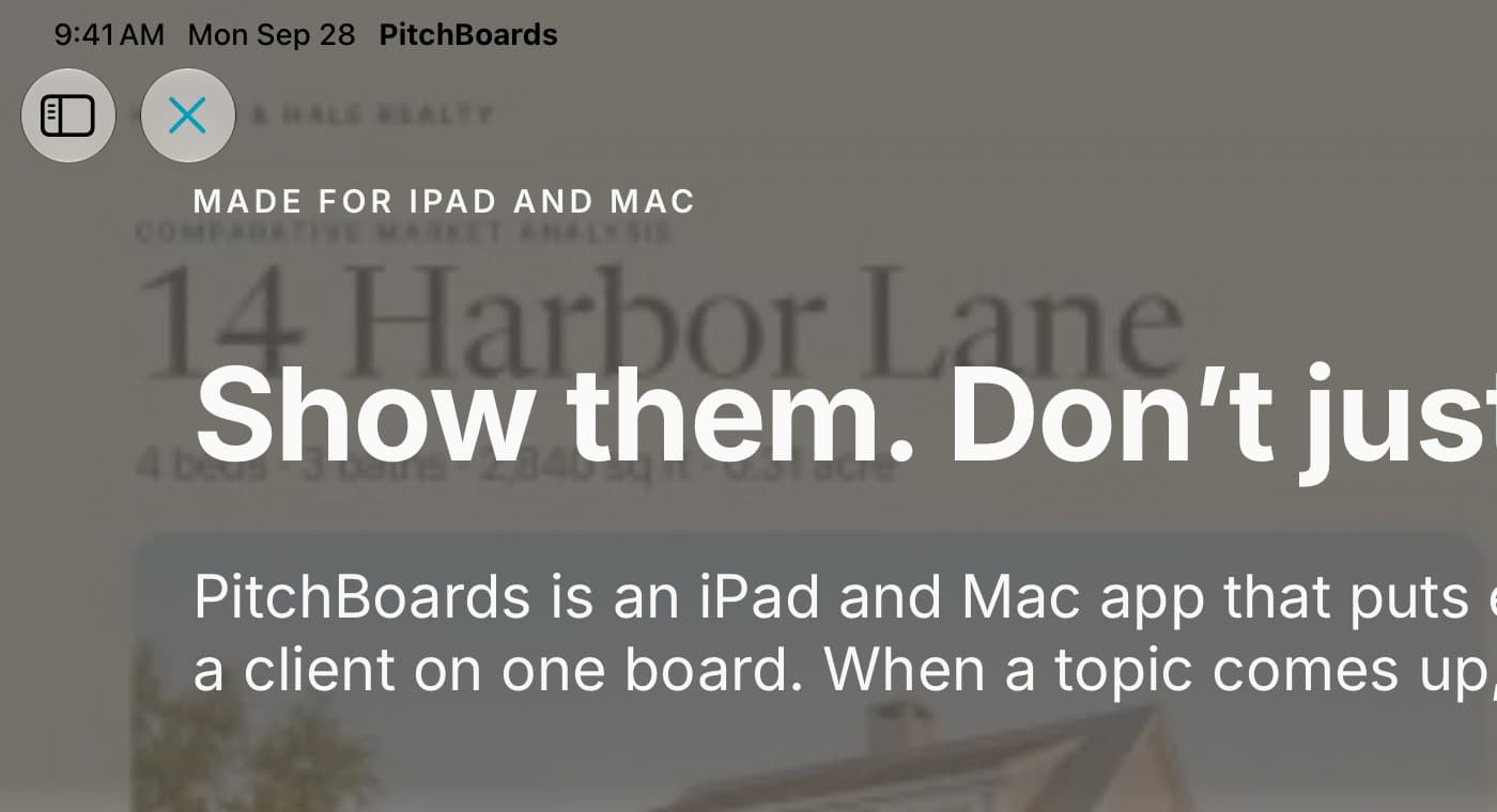 The close button at the top left of a presenting board.