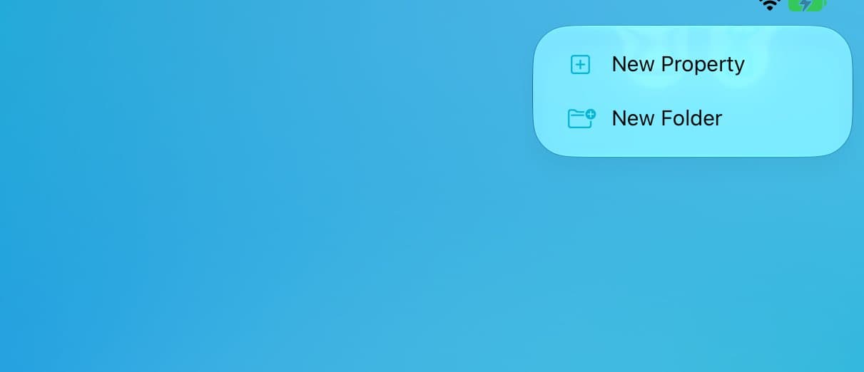 The + menu in a collection with New Property and New Folder.