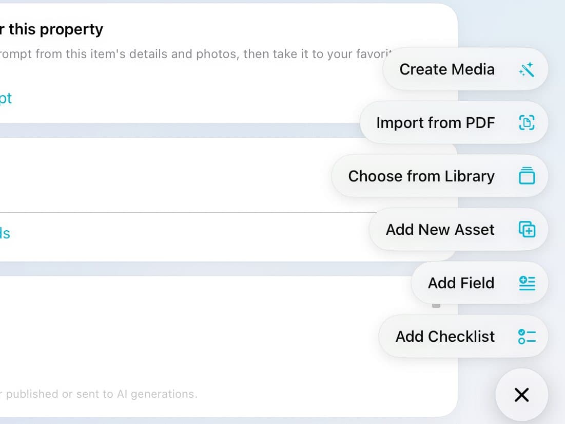 The listing's menu with Create Media, Import from PDF, and more.