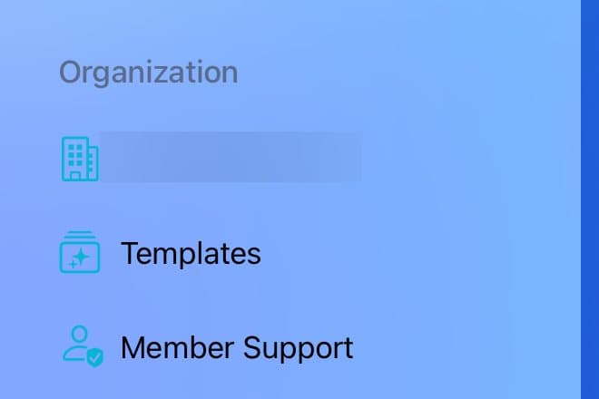 The sidebar's Organization section with Member Support.