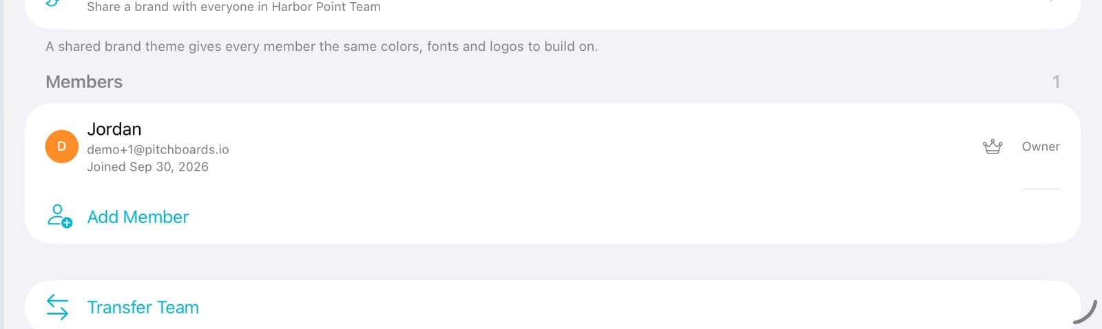 The team's Members list with Add Member.