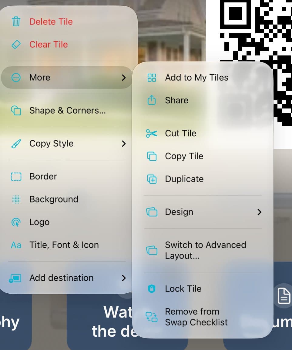 The tile menu with More open and Add to My Tiles at the top.
