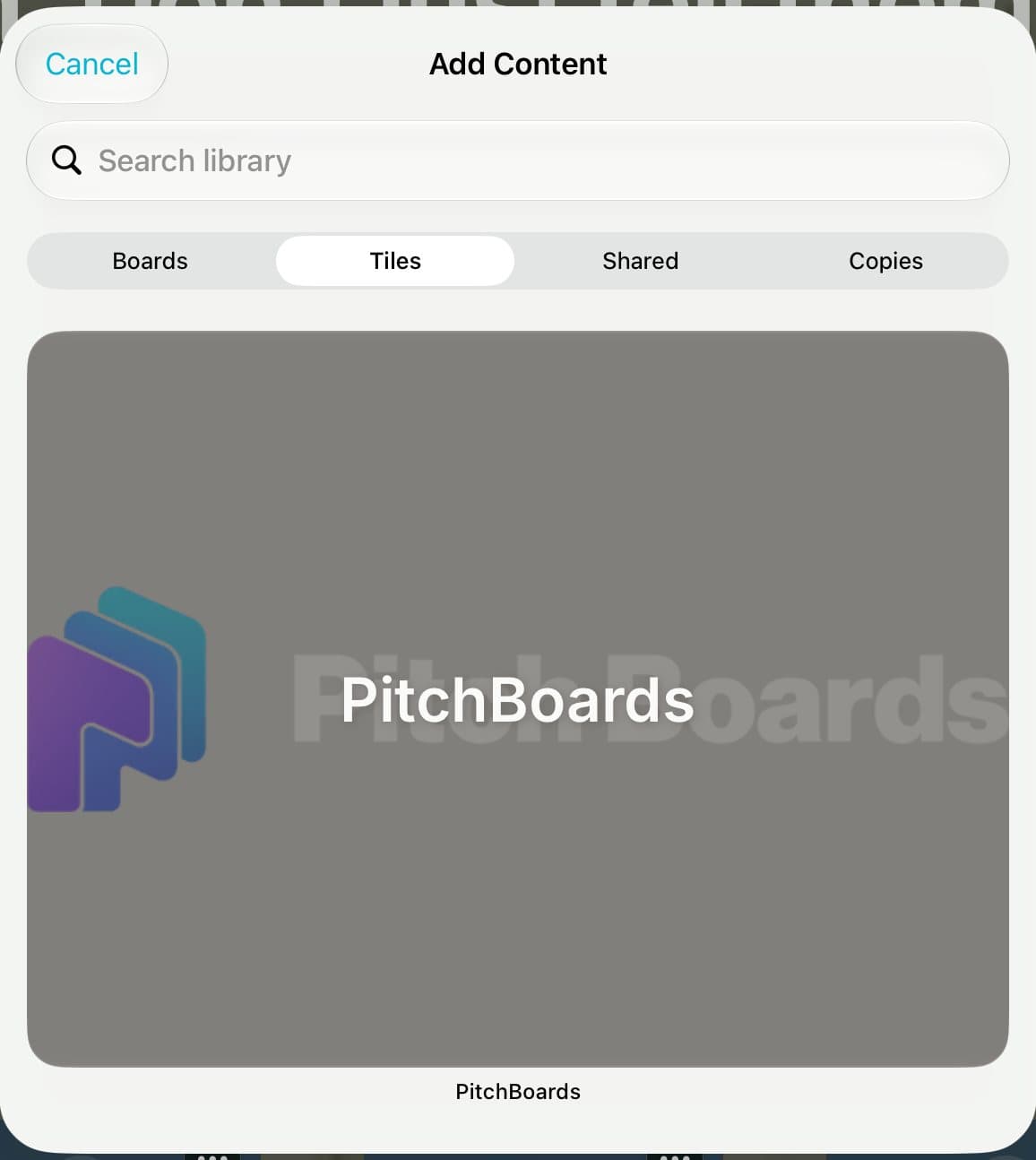 The Add Content sheet on the Tiles tab with one tile.
