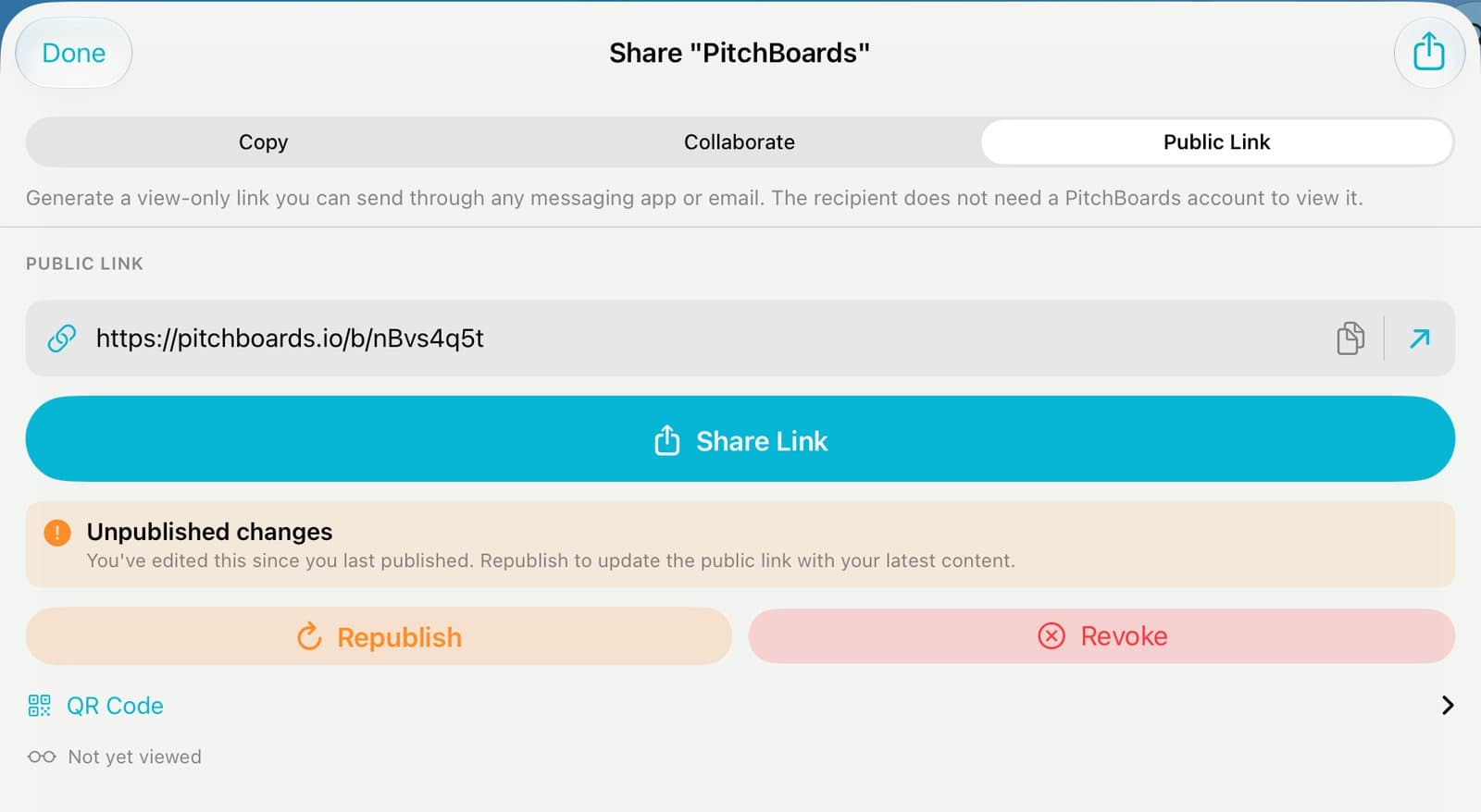 The public link and the Share Link button.