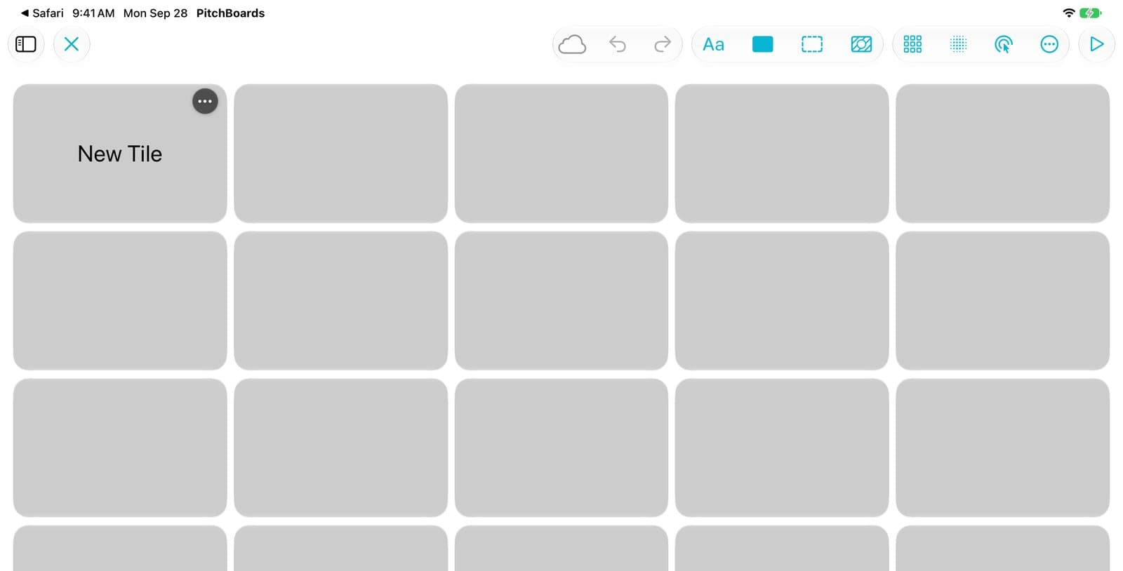 A new grid board in Edit Mode with one tile and empty squares.