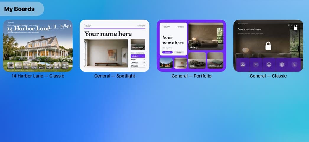My Boards, with the copied template first in the list