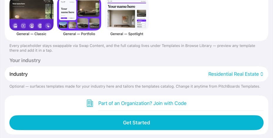 The bottom of the welcome sheet, with the Get Started button marked