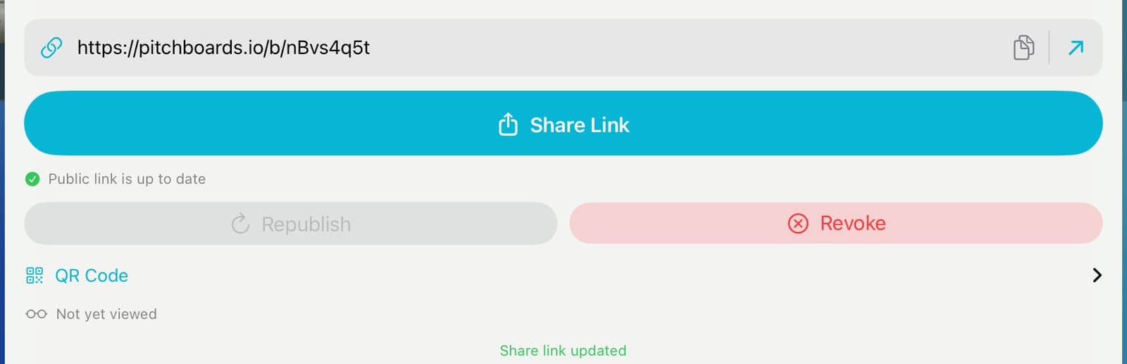 Public link is up to date, and Not yet viewed.
