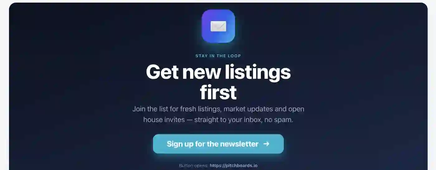 A newsletter-signup widget with a call-to-action button that opens the agent's own signup page.