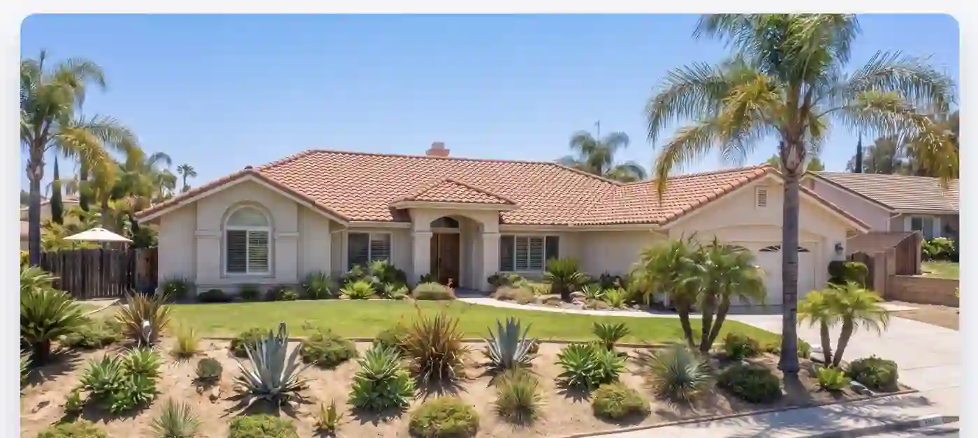 A swappable listing-gallery widget showing a single-story home with desert landscaping.