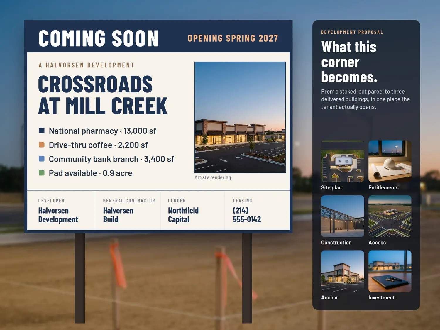 Crossroads at Mill Creek — Sign, built in PitchBoards.