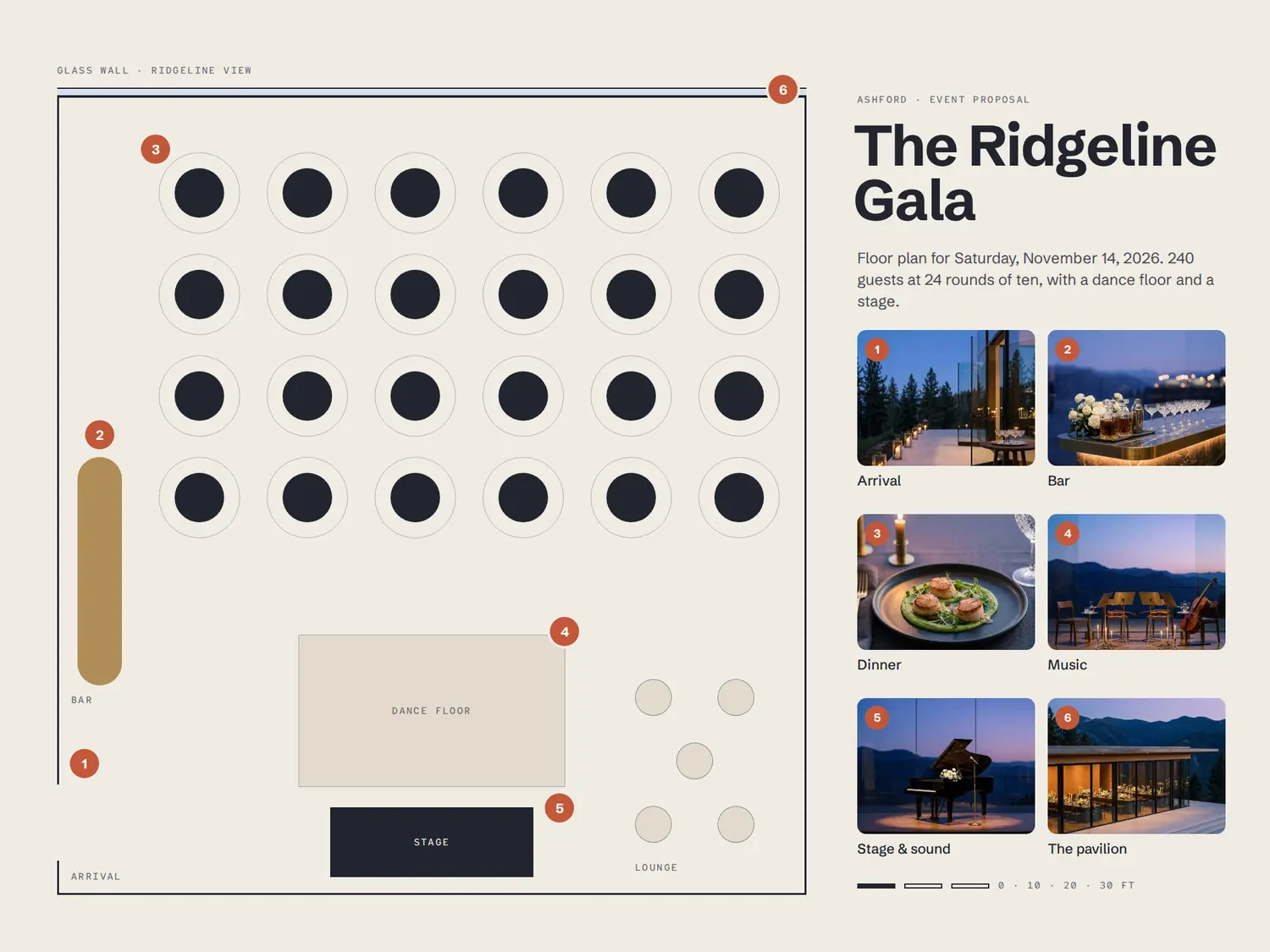 The Ridgeline Gala — Floor plan, built in PitchBoards.