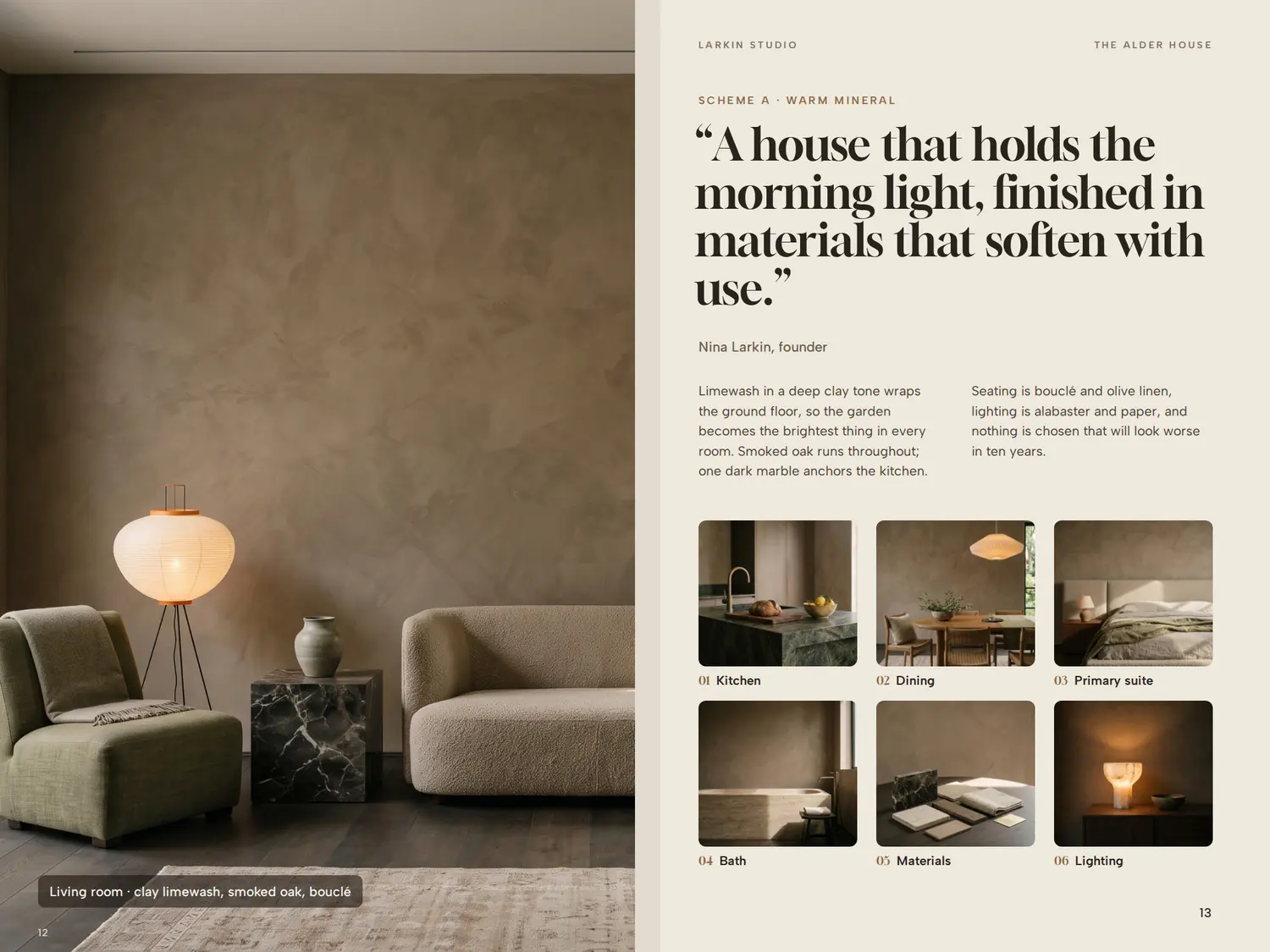 The Alder House — Lookbook, built in PitchBoards.