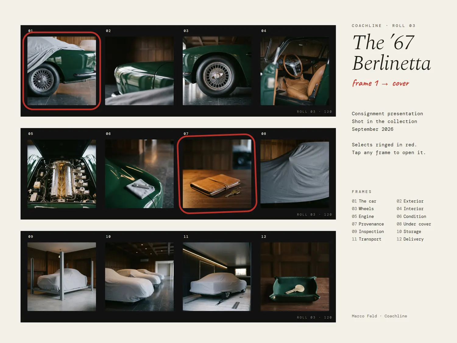 The ’67 Berlinetta — Contact sheet, built in PitchBoards.